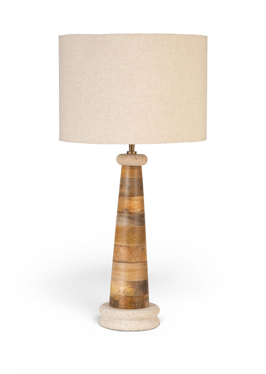Palea - Mango Wood Base And Linen Textured Fabric Shade Table Lamp - Travertine / Natural