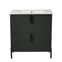 Bathroom Vanity With Ceramic Sink, Fluted Design