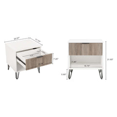 Dumbo - Fluted Nightstand With 1 Drawer - Gray / White