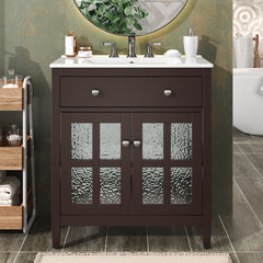 Bathroom Vanity With Ceramic Sink, Adjustable Shelf & Tip Out Tray
