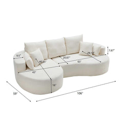 2 Piece Fabric Cloud Curved Sectional Sofa With Chaise For Living Room Bedroom Apartment - Snow White