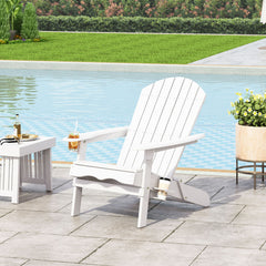 Zenithia - Outdoor Foldable Adirondack Chair With 2 Cup Holders - White