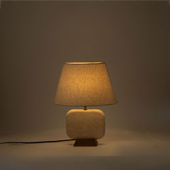 Solis - 14" Genuine Marble And Mango Wood Base With Linen Textured Fabric Shade Table Lamp