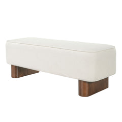 Upholstered Ottoman Bench With Thick Padded Design - Beige
