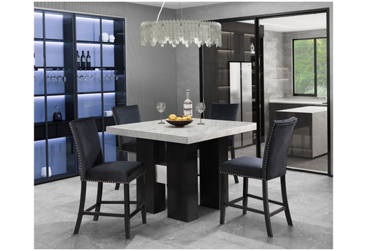 D04 - 5 Piece Dining Room Set (White Bar Table And Four Bar Stools) - Black / White