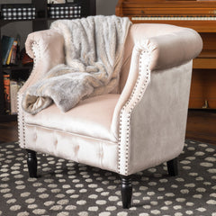 Celestialis - Upholstered Velvet Club Chair With Tub Design And Rolled Recessed Armrests - Champagne