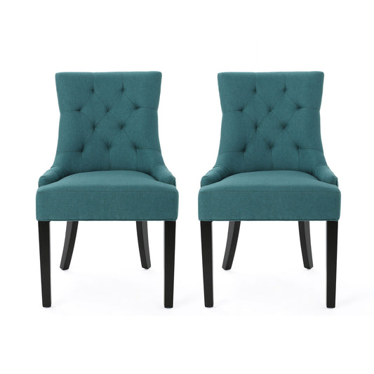 Dining Chair (Set of 2) With Upholstered Diamond Tufting And Espresso Birch Legs - Teal