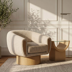 Avella - Interwoven Fabric Swivel Accent Chair - Light Brown Base