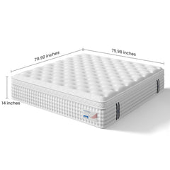 14" Hybrid Mattress, Memory Foam & Pocket Spring Bed, Medium Firm Comfort, Spine Support, Quiet & Breathable - White - King