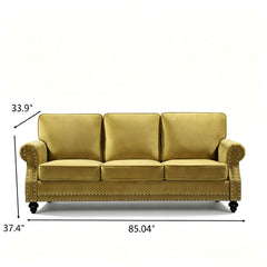 3 Seater Sofa With Nailhead Trim And Turned Legs For Living Room