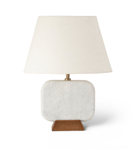 Solis - 14" Genuine Marble And Mango Wood Base With Linen Textured Fabric Shade Table Lamp