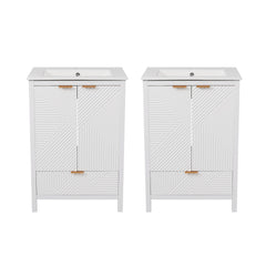 48" Bathroom Vanity Set With Textured Door Panels, Soft Close Hinges, Single Faucet Hole, Large Storage & Drawer - White