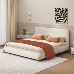 Queen Size Upholstered Bed With 12 Slats Support - White