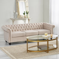 Chesterfield Style 3 Seater Sofa With Deep Button Tufting - Beige