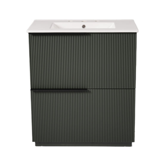 Fluted Bathroom Vanity With Ceramic Sink, Soft Close Slides