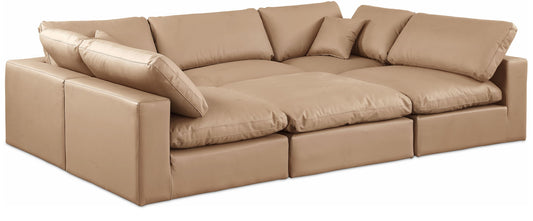 Comfy - 6 Piece Faux Leather Sectional - Tan