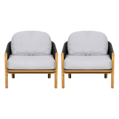 Grotta - Outdoor Wood Club Chair (Set of 2) With Rope And Cushion Frame - Gray / Teak