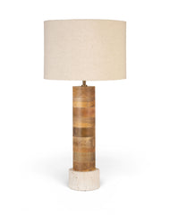 Orenda - Mango Wood Base And Linen Textured Fabric Shade Table Lamp - Travertine / Natural
