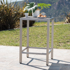 Outdoor 43" Aluminum Bar Table With Rattan Table Top - Gray