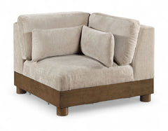 Turin - Chenille Fabric Upholstered Modular Corner Chair - Taupe / Brown Walnut