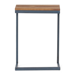 C Shaped End Table With Iron Base And Fir Wood To