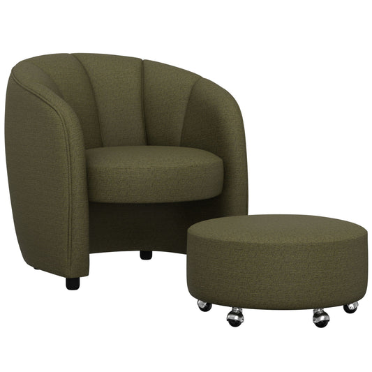 Barrel Chair With Nesting Ottoman - Forest Green