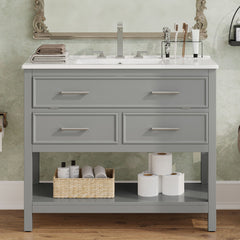 Bathroom Vanity With Sink, Tip Out Tray & 2 Full Extension Drawers - Gray