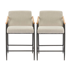 Counter Stool Set With Iron Frame - Espresso / Beige