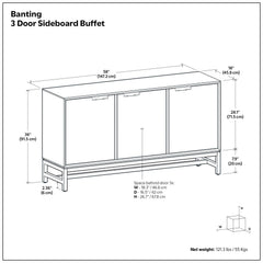 Banting - 3 Door Sideboard Buffet With Adjustable Shelves - Natural Walnut