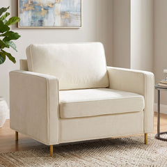 Accent Chair Upholstered Single Sofa With Square Arms, Sewn Pillow Back For Living Room