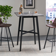 Modern Bar Height Dining Table, Rubberwood Legs And Laminate Table Top, Paladina Marble - Gray / Black