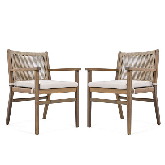 Outdoor Acacia Wood Patio Dining Armchair (Set of 2)