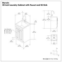 Darwin - Laundry Utility Sink And Cabinet With Sink And Pull Out Faucet - White