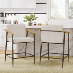 Counter Stool Set With Iron Frame - Espresso / Beige