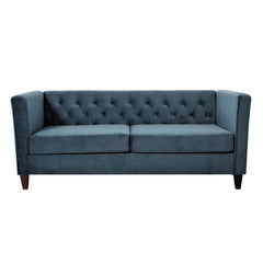 Button Tufted 3 Seater Sofa, Upholstered Couch For Living Room - Navy Blue