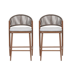 Outdoor 26" Counter Height Metal Frame Counter Stools With Scallop Shaped Backrest & Water Resistant Cushions