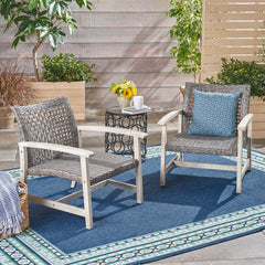 Outdoor Club Chair With Rattan Cover And Acacia Wood Frame - Gray / Black