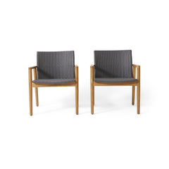 Tranquilize - Outdoor Wooden Club Chair With Woven Wicker Seat And Back (Set of 2) - Natural