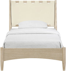 Santos - Vegan Leather Headboard And Wood Bed - Waxed Natural Frame