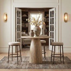 Ferro - Performance Fabric Upholstered Backless Bar Stool - Cream / Antique Bronze