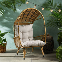 Outdoor Wicker Standing Basket Chair With Cushion - Brown
