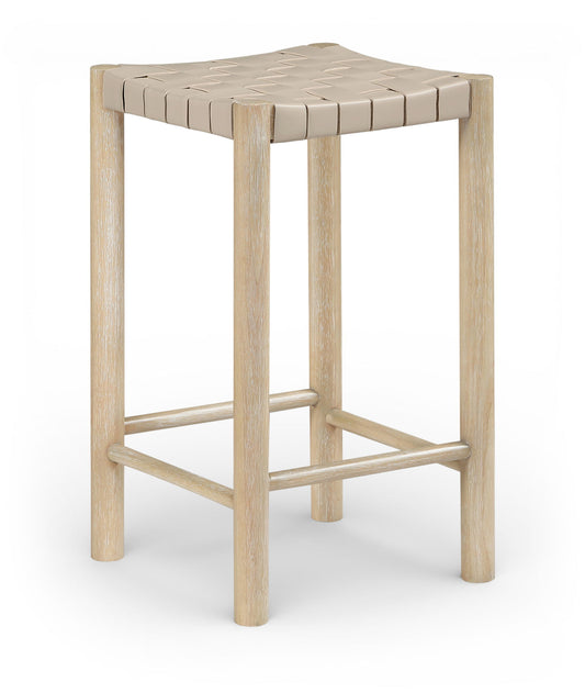 Entwine - Vegan Leather Upholstered Backless Counter Stool - Painted Natural
