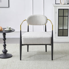 Upholstered Accent Armchair With Tapered Legs - Beige / Black / Gold