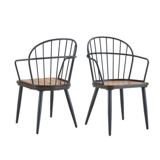 Industrial Inspired Indoor Dining Chair With Metal Legs And Birch (Set of 2) - Black / Natural