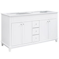 Bathroom Vanity Cabinet Only, 3 Drawers & 4 Doors & Double Layer Shelves - White