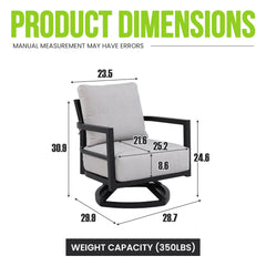 Outdoor Swivel Lounge Chair With Sunbrella Cushion, Weather Resistant - Ember Black