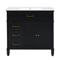 Bathroom Vanity With Sink, 2 Doors 2 Drawers - Black