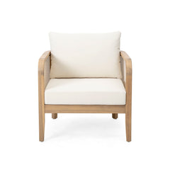 Outdoor Acacia Wood Patio Club Chair, Textilene Patio Furniture, Waterproof Thick Cushion Deep Seating For Porch, Garden, Backyard, Balcony, Weight Capacity 400Lbs, Light Teak - Beige