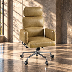 Davu Vintage Top Grain Leather & Iron Swivel Office Chair