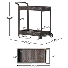 Resin Wicker Bar Cart With Metal Frame - Brown
